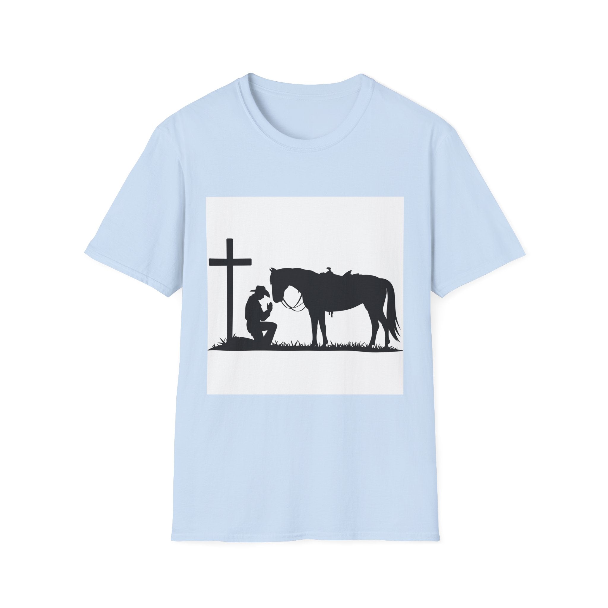 Cowboy and Horse Tribute Unisex T-Shirt, Western Vintage Tee, Horse Lover Gift, Memorial Shirt, Cowboy Design Shirt, QR Code Art Tee