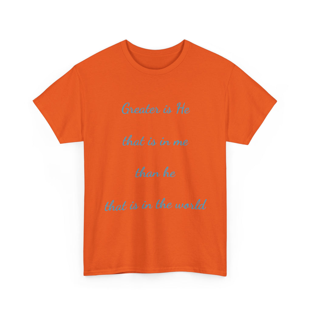 Inspirational Unisex Heavy Cotton Tee - Greater is He, Faith Apparel, Religious Gift, Christian Top, Everyday Comfort Shirt