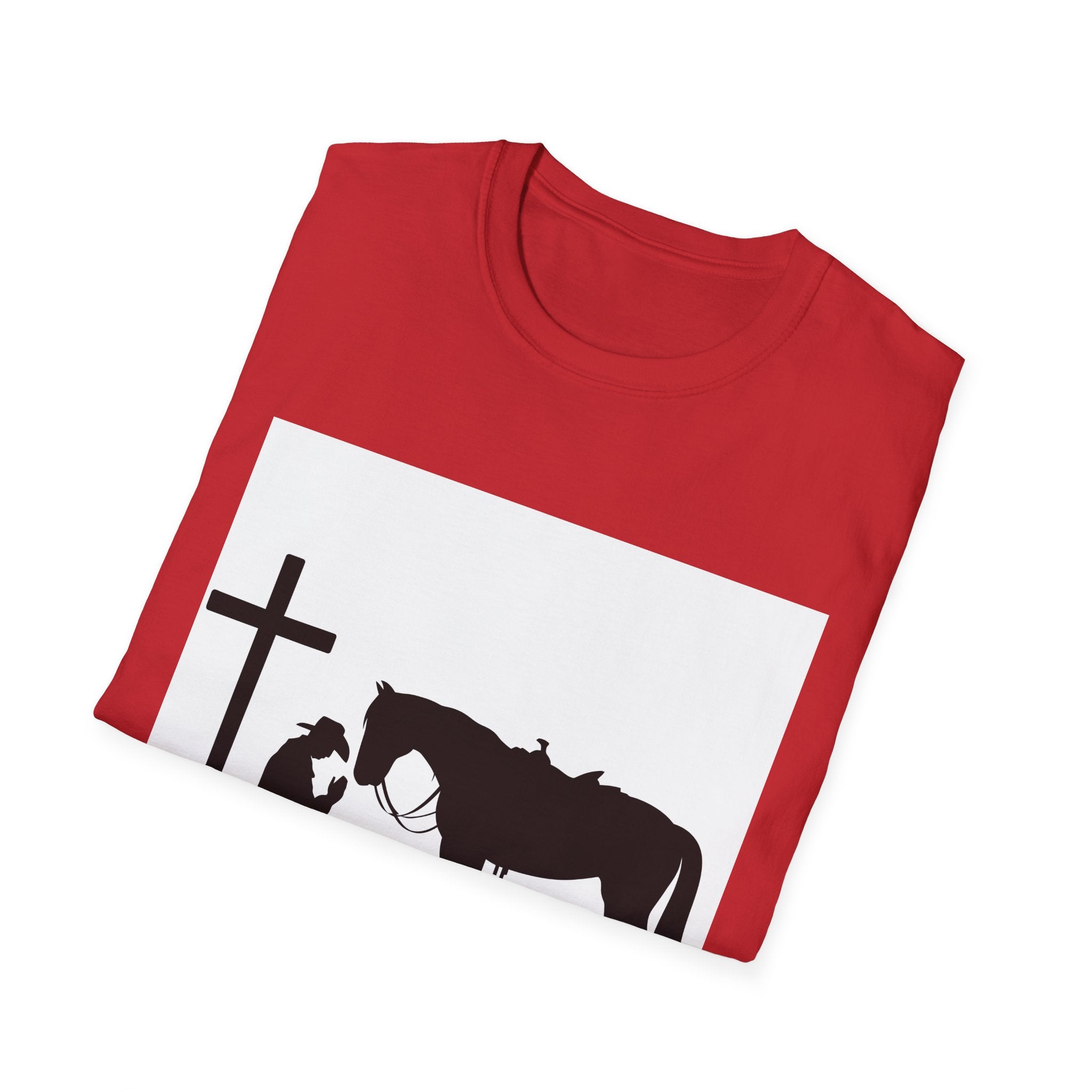 Cowboy and Horse Tribute Unisex T-Shirt, Western Vintage Tee, Horse Lover Gift, Memorial Shirt, Cowboy Design Shirt, QR Code Art Tee