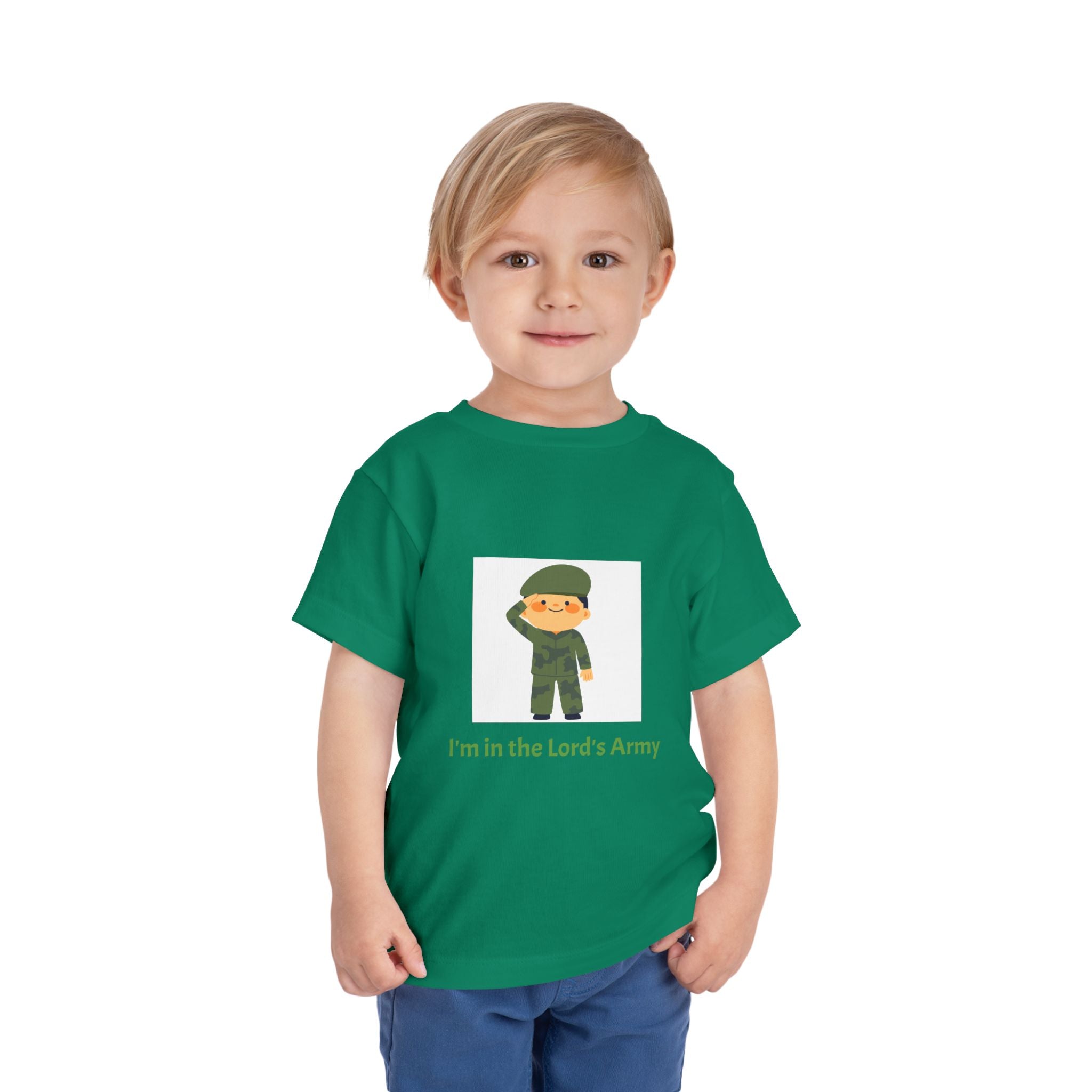 Cute Toddler Army Tee, Kids Faith Shirt, Church Outfit, Military Print, Gift for Boys, Religious Apparel
