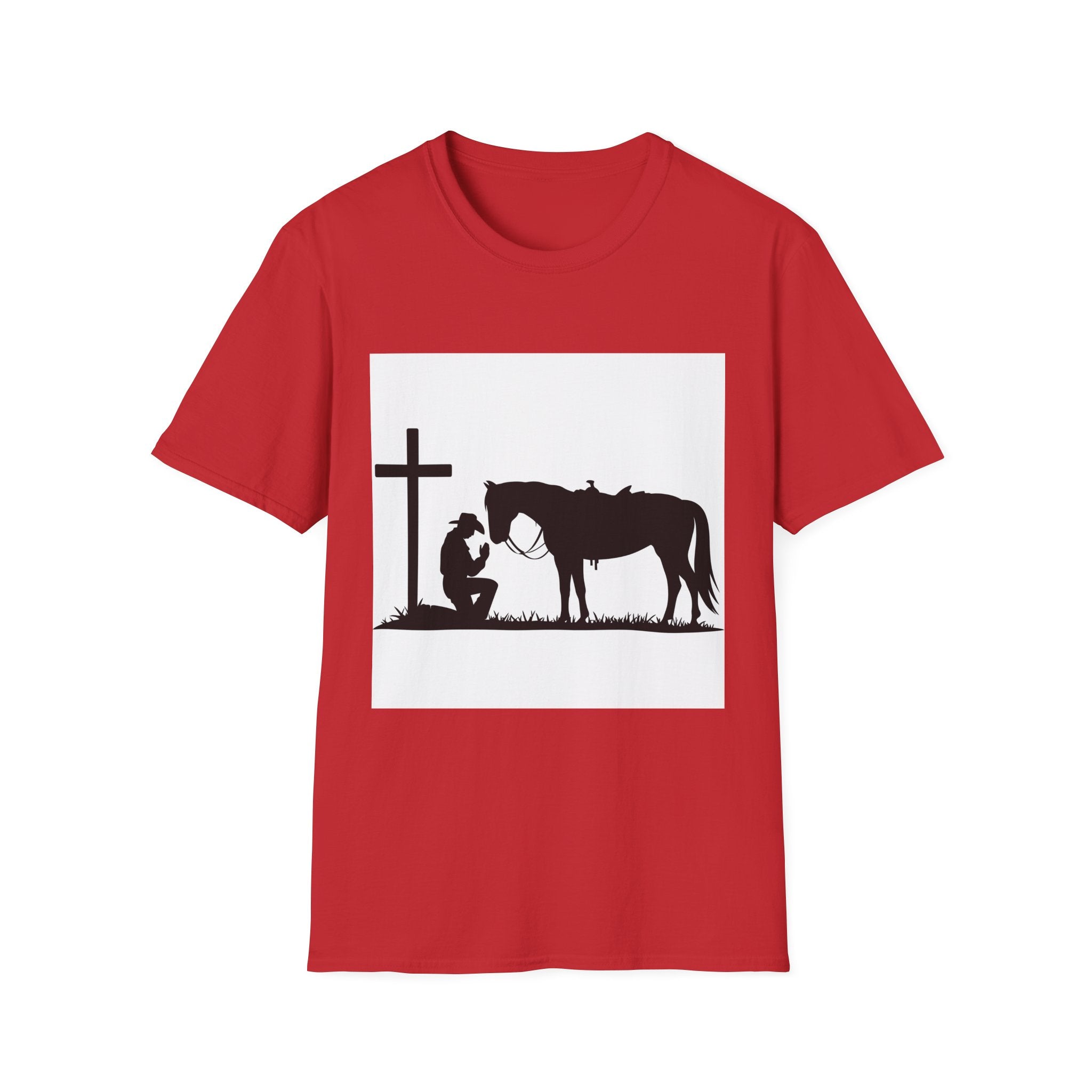 Cowboy and Horse Tribute Unisex T-Shirt, Western Vintage Tee, Horse Lover Gift, Memorial Shirt, Cowboy Design Shirt, QR Code Art Tee