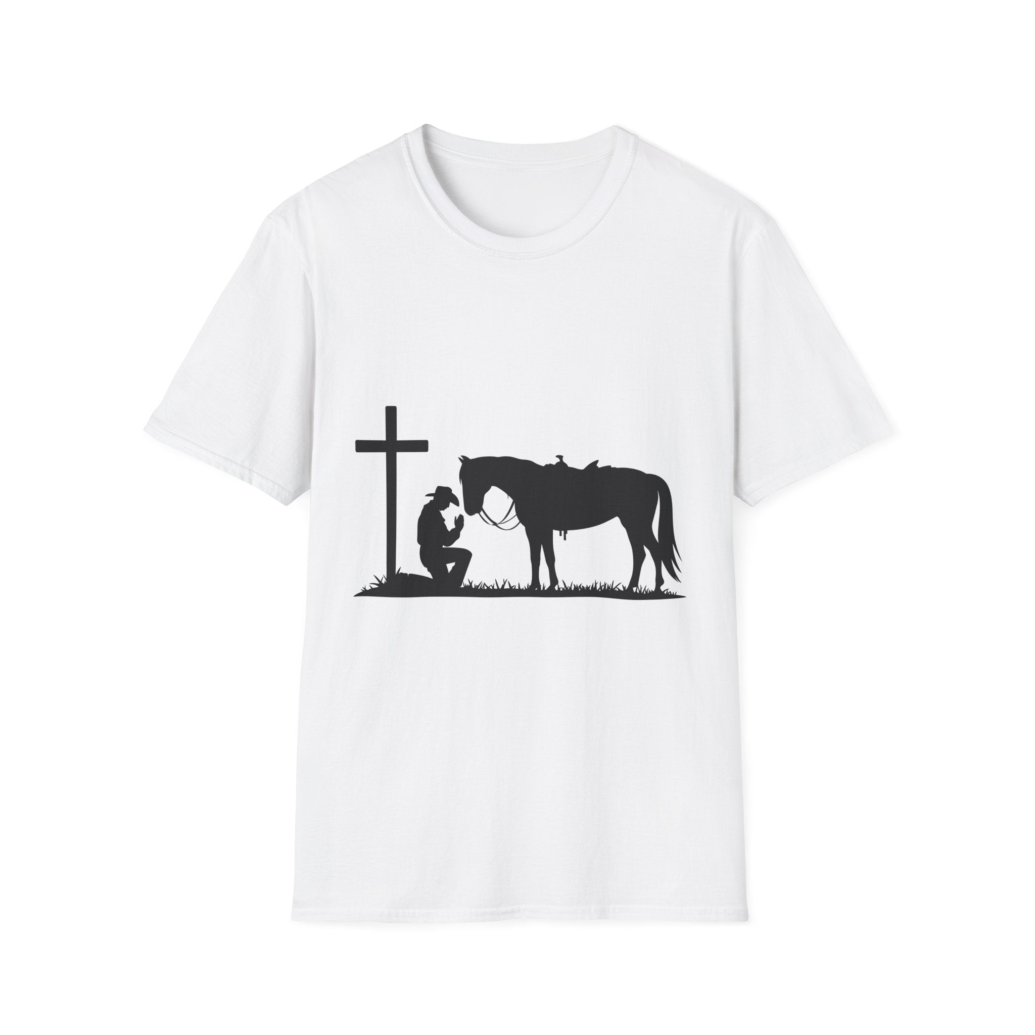 Cowboy and Horse Tribute Unisex T-Shirt, Western Vintage Tee, Horse Lover Gift, Memorial Shirt, Cowboy Design Shirt, QR Code Art Tee