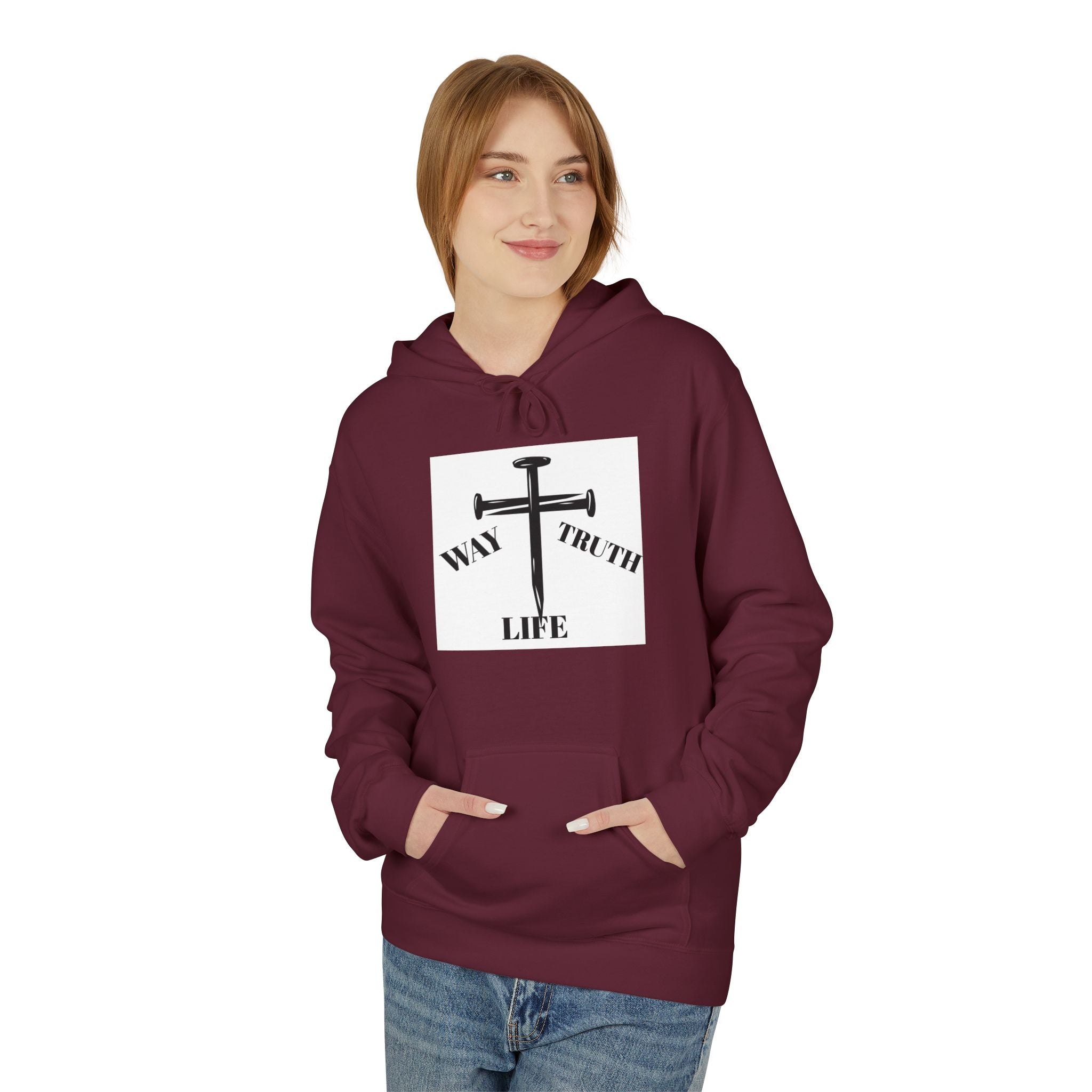 Way Truth Life Inspirational Fleece Hoodie, Motivational Sweatshirt, Unisex Hoodie for Everyday Wear, Faith-Based Gift, Casual Comfort