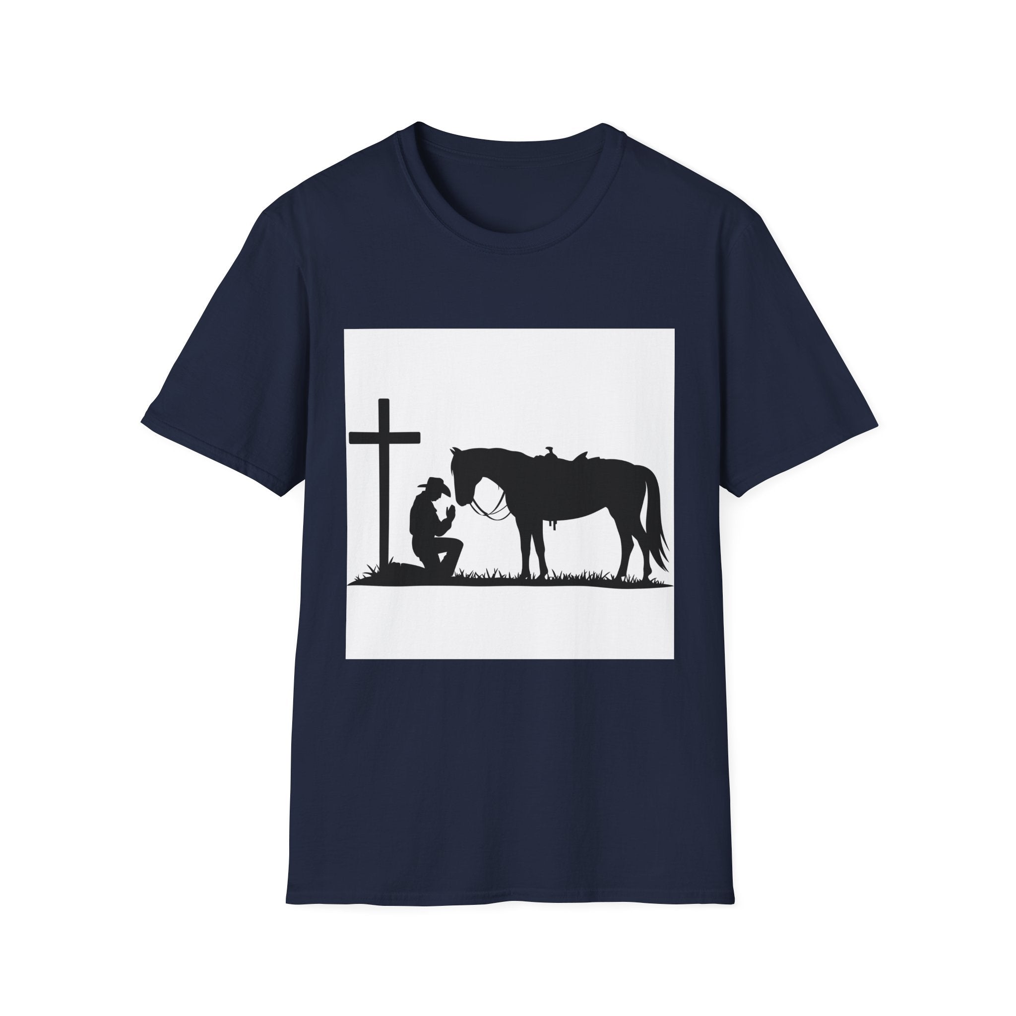 Cowboy and Horse Tribute Unisex T-Shirt, Western Vintage Tee, Horse Lover Gift, Memorial Shirt, Cowboy Design Shirt, QR Code Art Tee