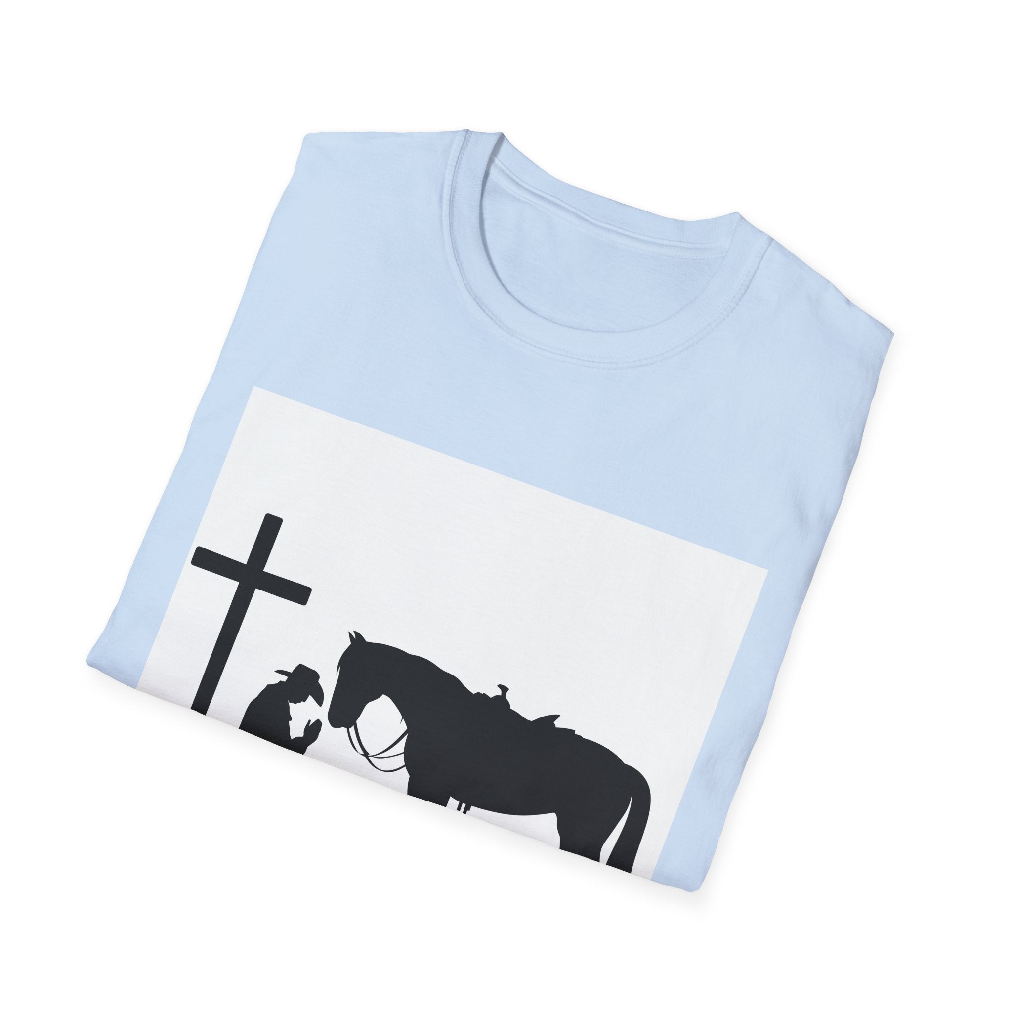 Cowboy and Horse Tribute Unisex T-Shirt, Western Vintage Tee, Horse Lover Gift, Memorial Shirt, Cowboy Design Shirt, QR Code Art Tee