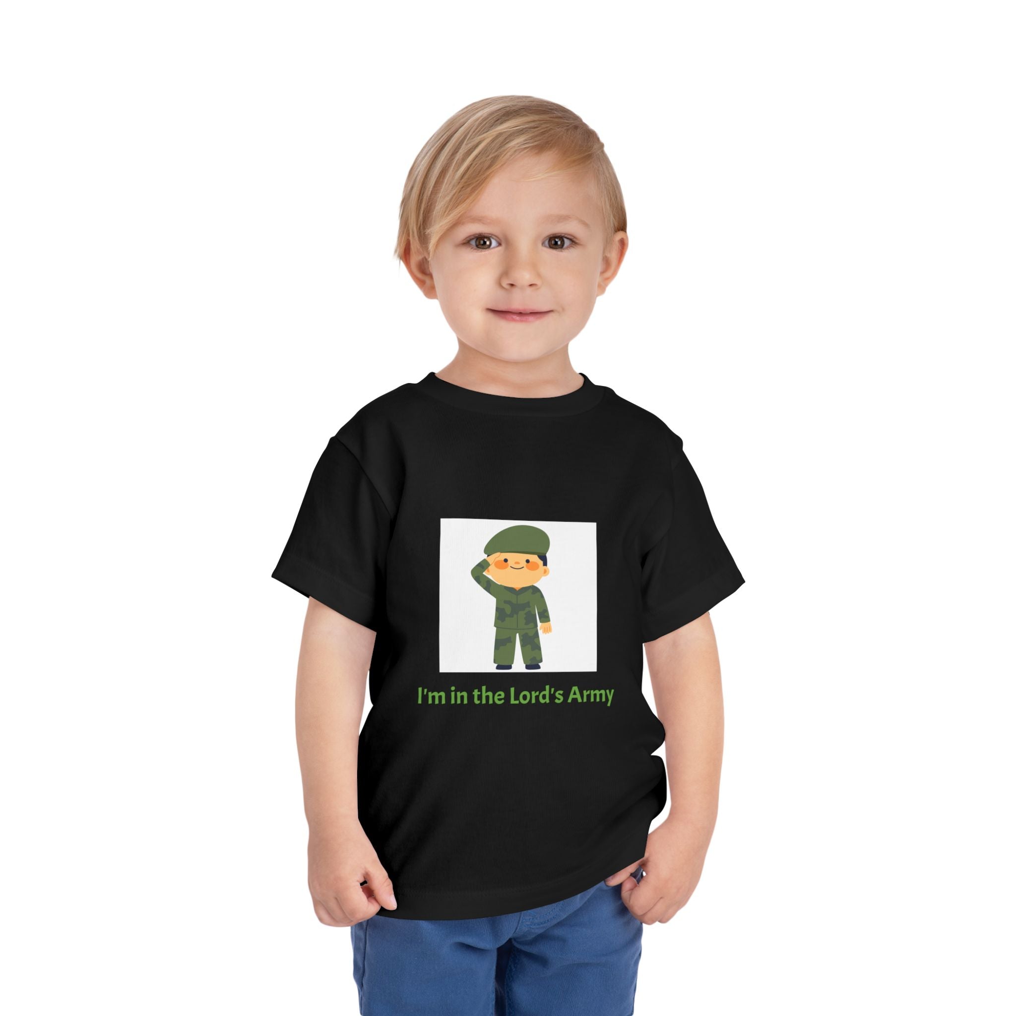 Cute Toddler Army Tee, Kids Faith Shirt, Church Outfit, Military Print, Gift for Boys, Religious Apparel