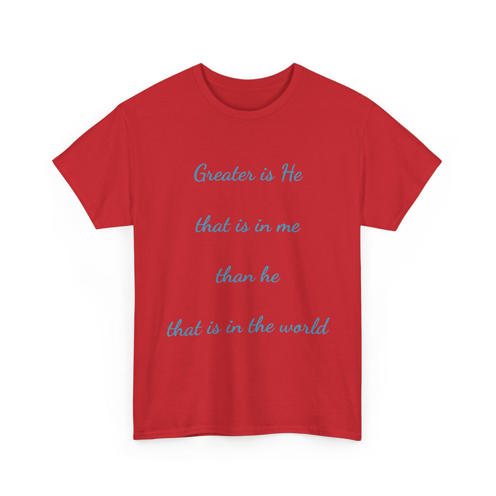 Inspirational Unisex Heavy Cotton Tee - Greater is He, Faith Apparel, Religious Gift, Christian Top, Everyday Comfort Shirt