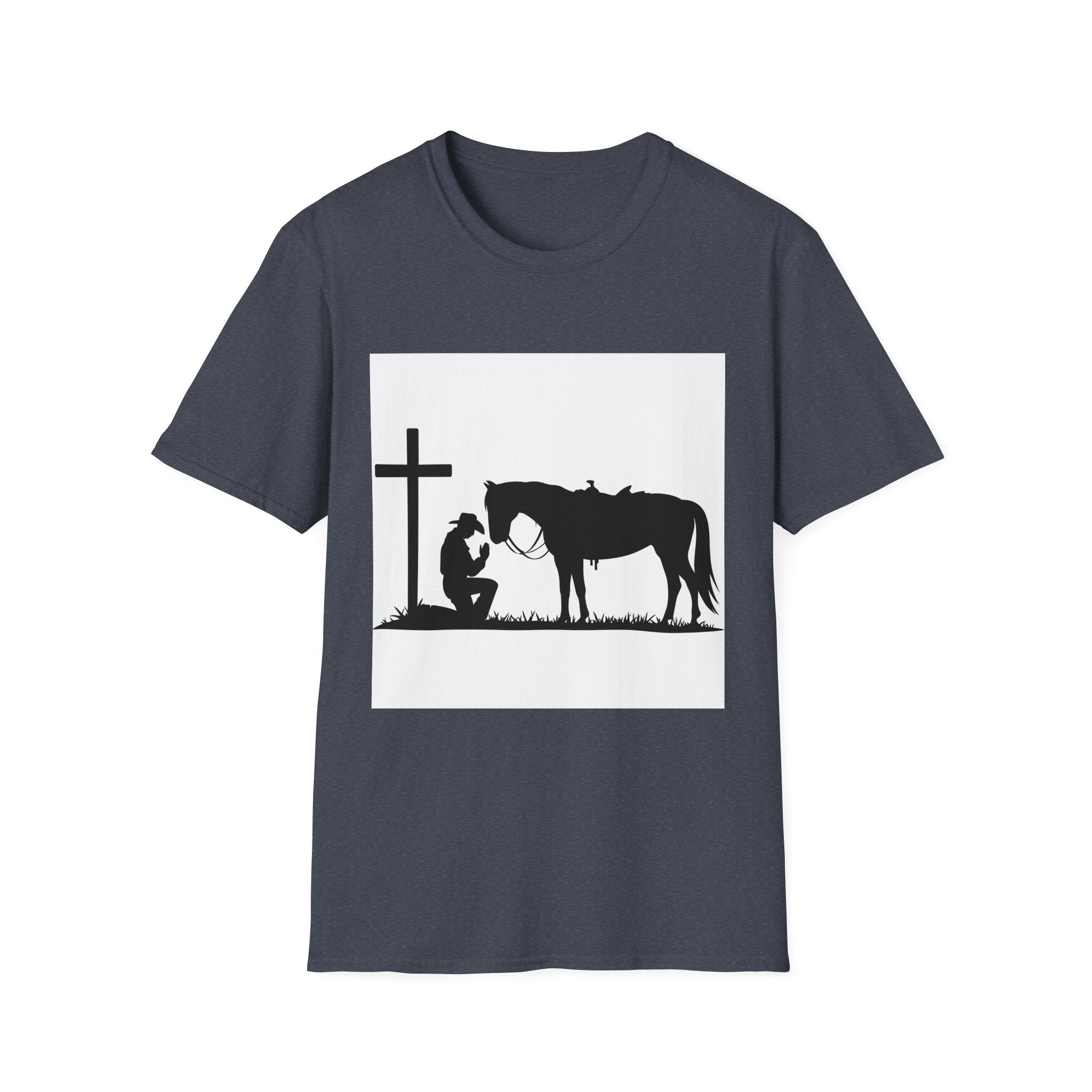 Cowboy and Horse Tribute Unisex T-Shirt, Western Vintage Tee, Horse Lover Gift, Memorial Shirt, Cowboy Design Shirt, QR Code Art Tee