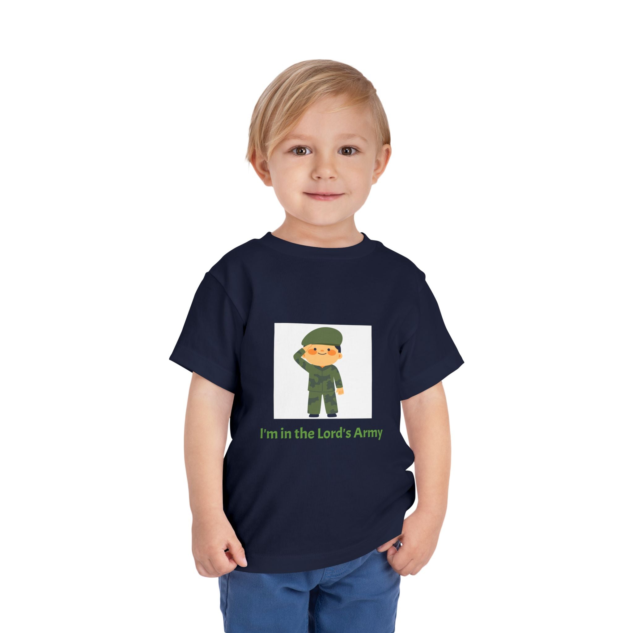 Cute Toddler Army Tee, Kids Faith Shirt, Church Outfit, Military Print, Gift for Boys, Religious Apparel