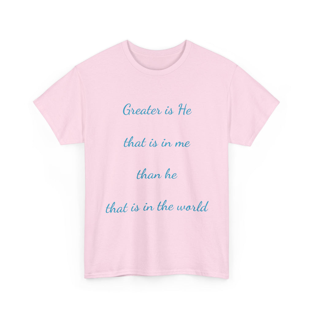 Inspirational Unisex Heavy Cotton Tee - Greater is He, Faith Apparel, Religious Gift, Christian Top, Everyday Comfort Shirt