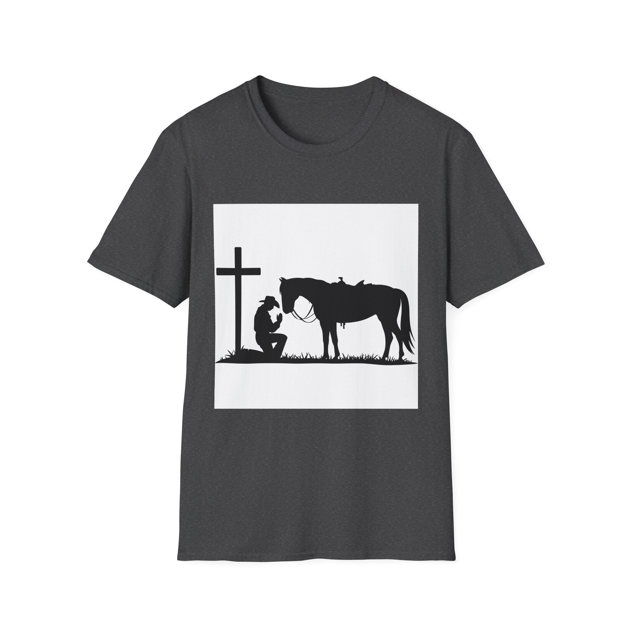 Cowboy and Horse Tribute Unisex T-Shirt, Western Vintage Tee, Horse Lover Gift, Memorial Shirt, Cowboy Design Shirt, QR Code Art Tee
