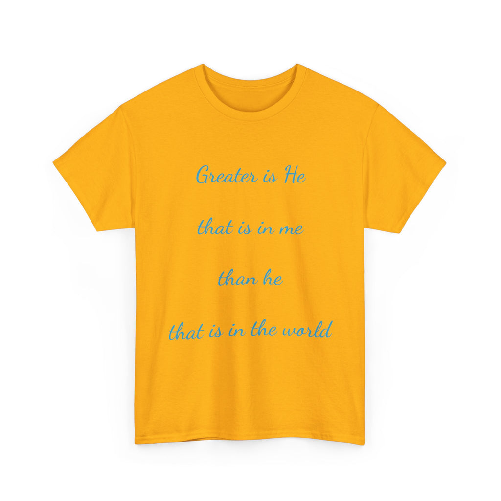 Inspirational Unisex Heavy Cotton Tee - Greater is He, Faith Apparel, Religious Gift, Christian Top, Everyday Comfort Shirt