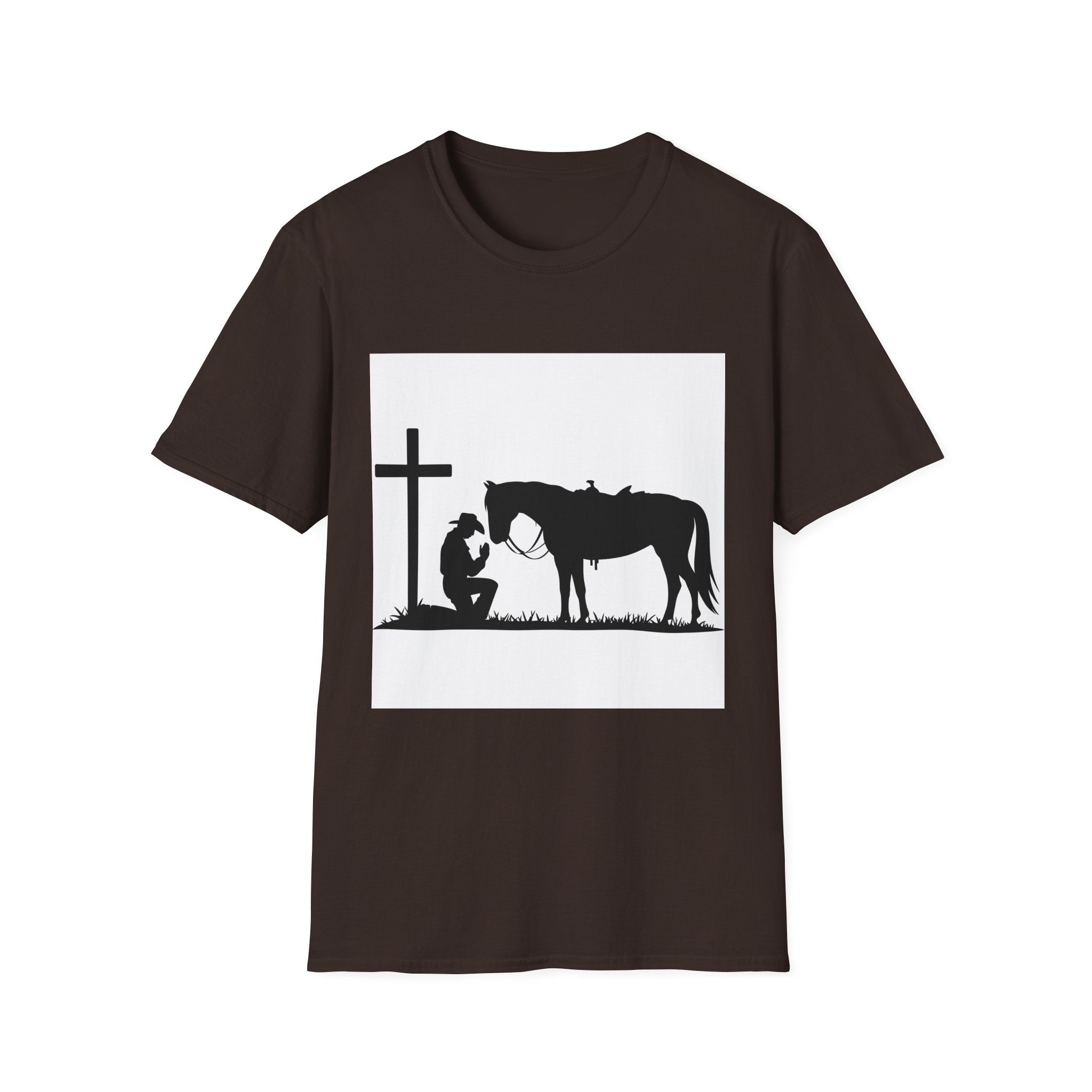 Cowboy and Horse Tribute Unisex T-Shirt, Western Vintage Tee, Horse Lover Gift, Memorial Shirt, Cowboy Design Shirt, QR Code Art Tee