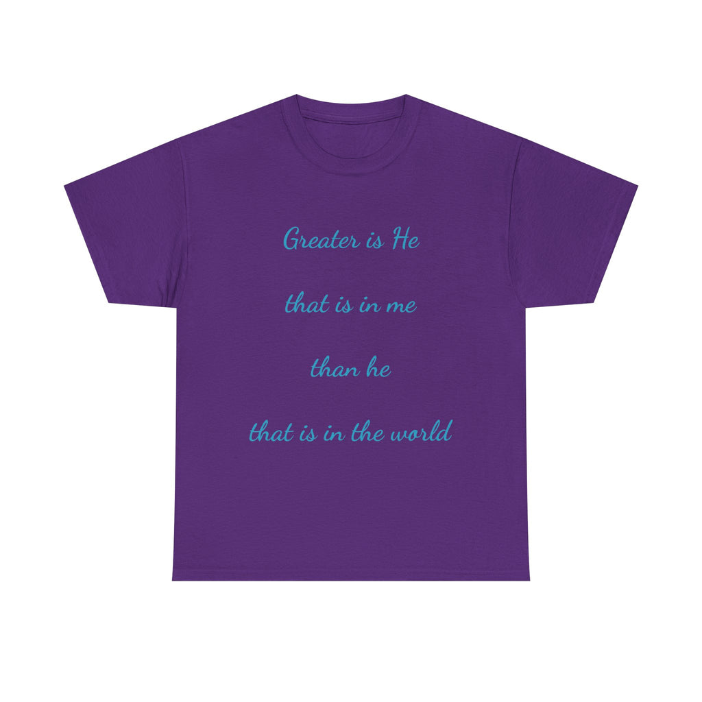 Inspirational Unisex Heavy Cotton Tee - Greater is He, Faith Apparel, Religious Gift, Christian Top, Everyday Comfort Shirt