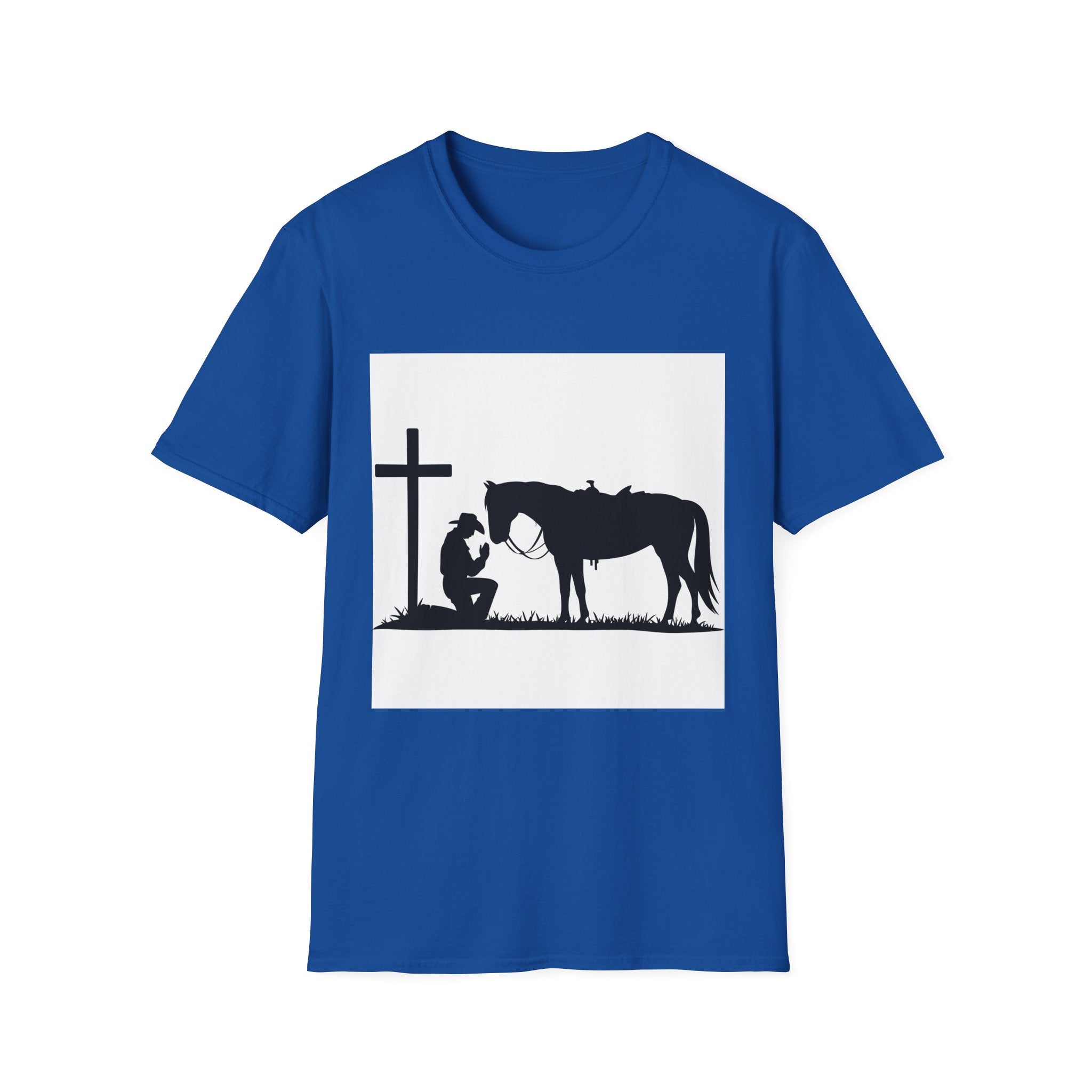 Cowboy and Horse Tribute Unisex T-Shirt, Western Vintage Tee, Horse Lover Gift, Memorial Shirt, Cowboy Design Shirt, QR Code Art Tee