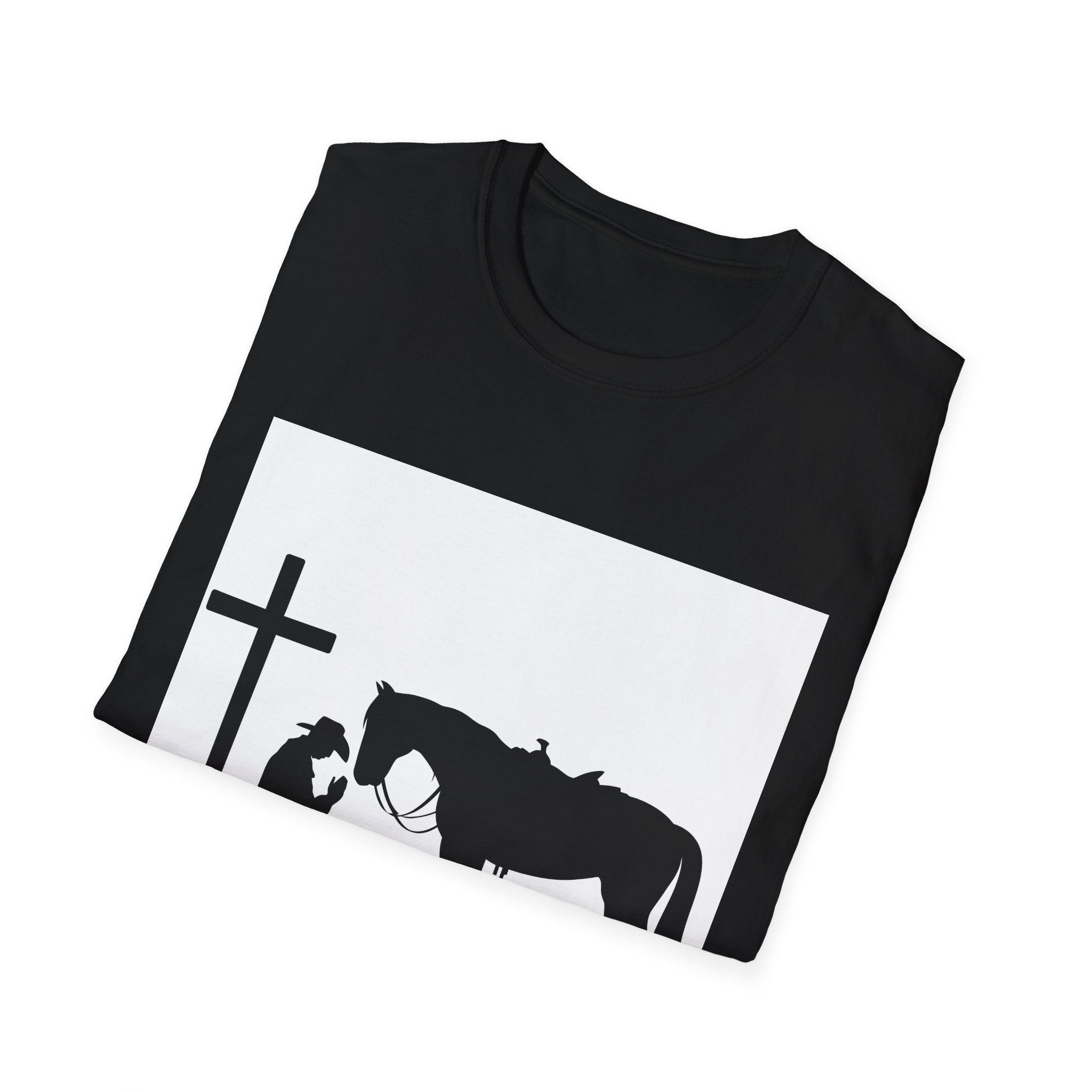 Cowboy and Horse Tribute Unisex T-Shirt, Western Vintage Tee, Horse Lover Gift, Memorial Shirt, Cowboy Design Shirt, QR Code Art Tee