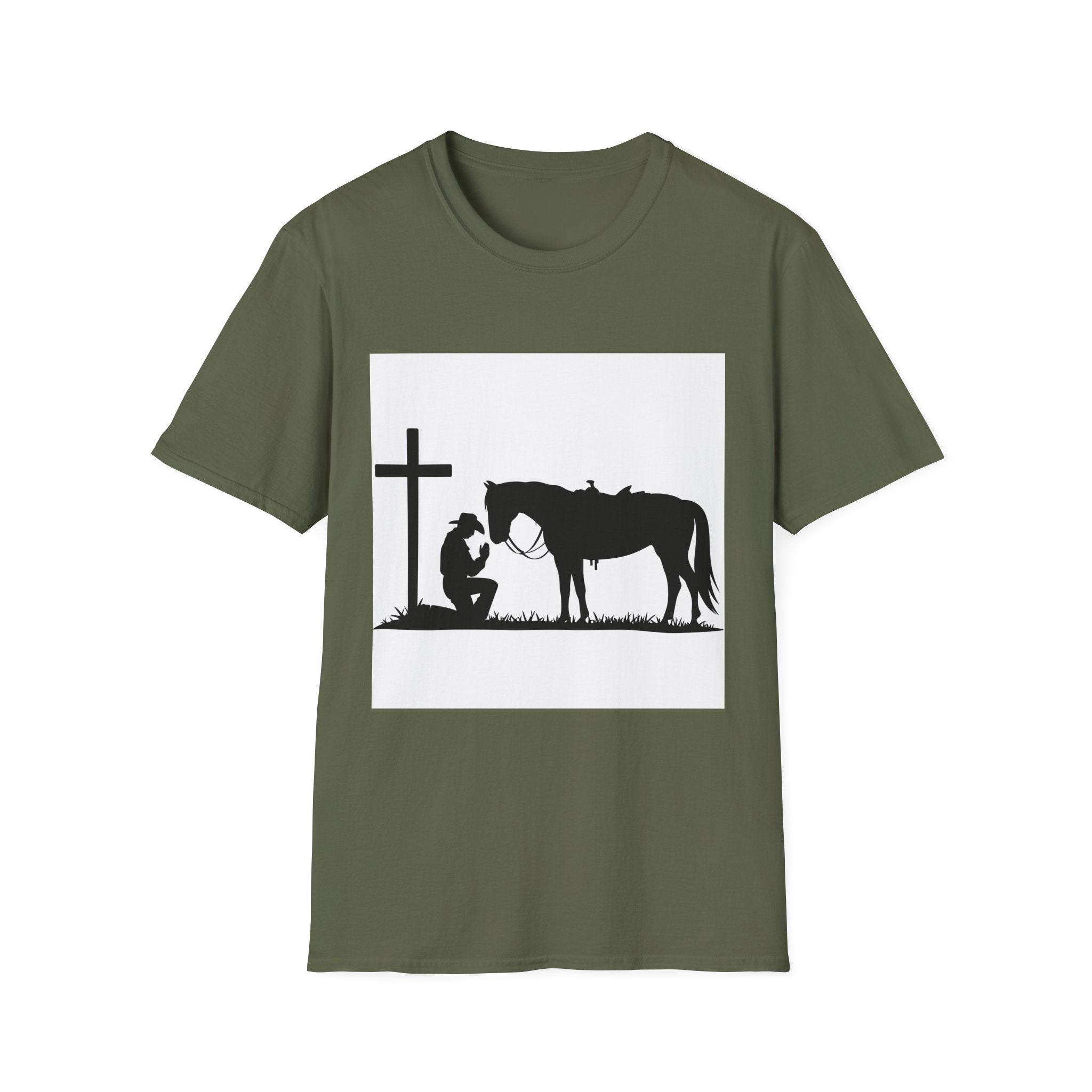 Cowboy and Horse Tribute Unisex T-Shirt, Western Vintage Tee, Horse Lover Gift, Memorial Shirt, Cowboy Design Shirt, QR Code Art Tee
