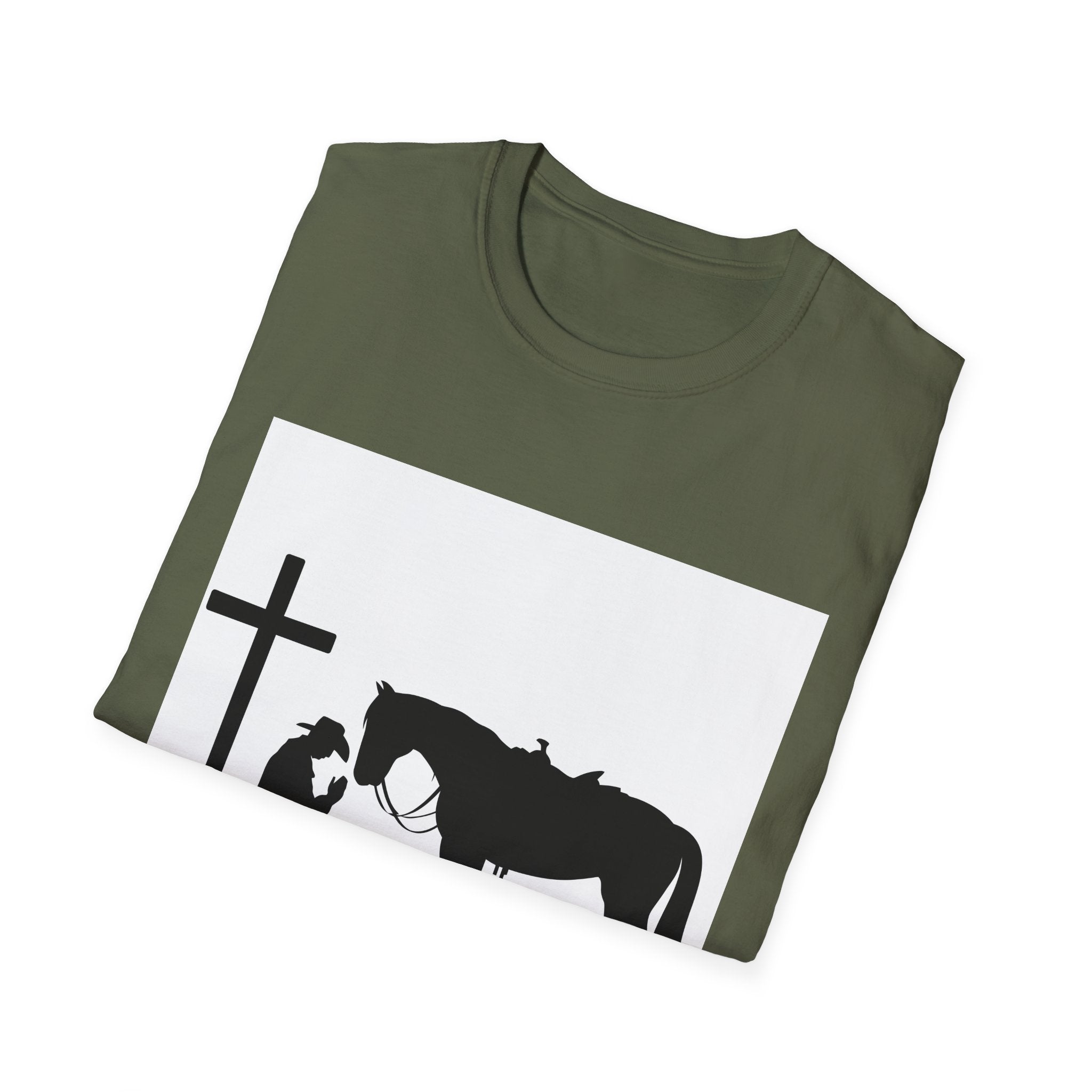 Cowboy and Horse Tribute Unisex T-Shirt, Western Vintage Tee, Horse Lover Gift, Memorial Shirt, Cowboy Design Shirt, QR Code Art Tee