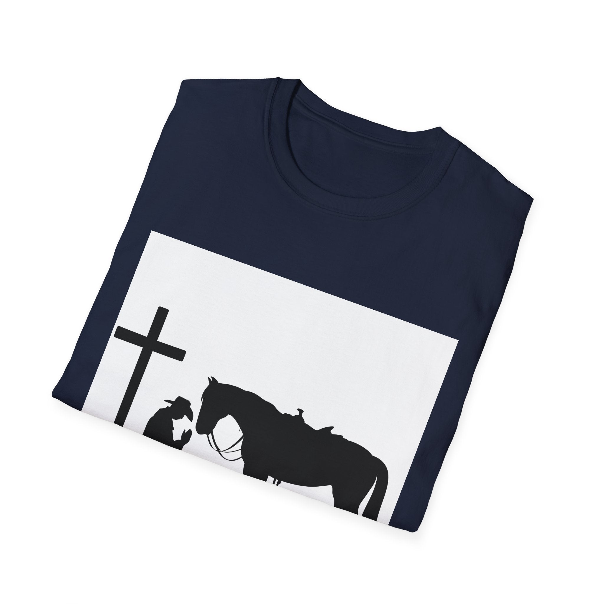 Cowboy and Horse Tribute Unisex T-Shirt, Western Vintage Tee, Horse Lover Gift, Memorial Shirt, Cowboy Design Shirt, QR Code Art Tee