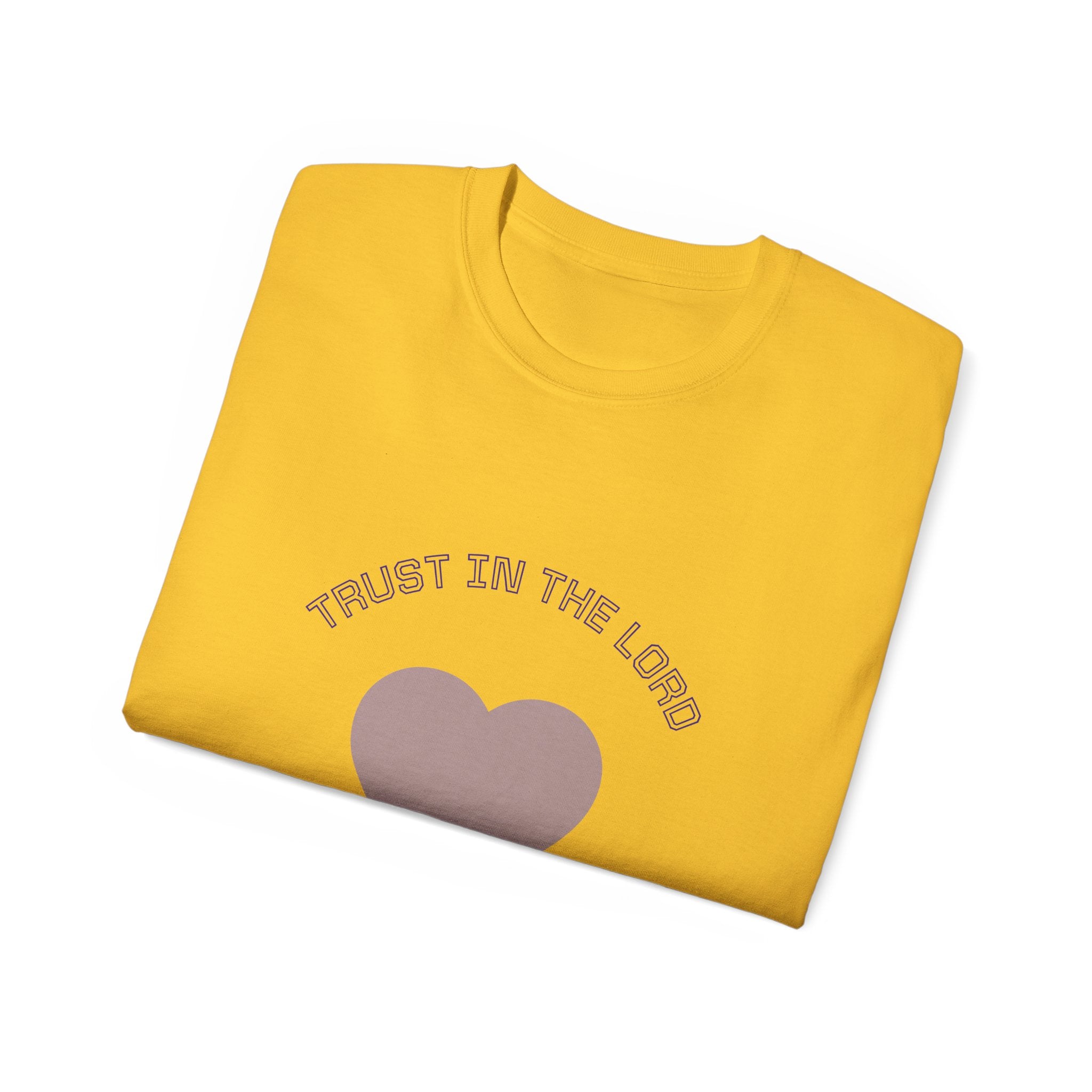 Faith-Inspired Unisex Tee, Inspirational Shirt, Religious Gift, Trust in the Lord T-Shirt, Heart Design, Christian Apparel