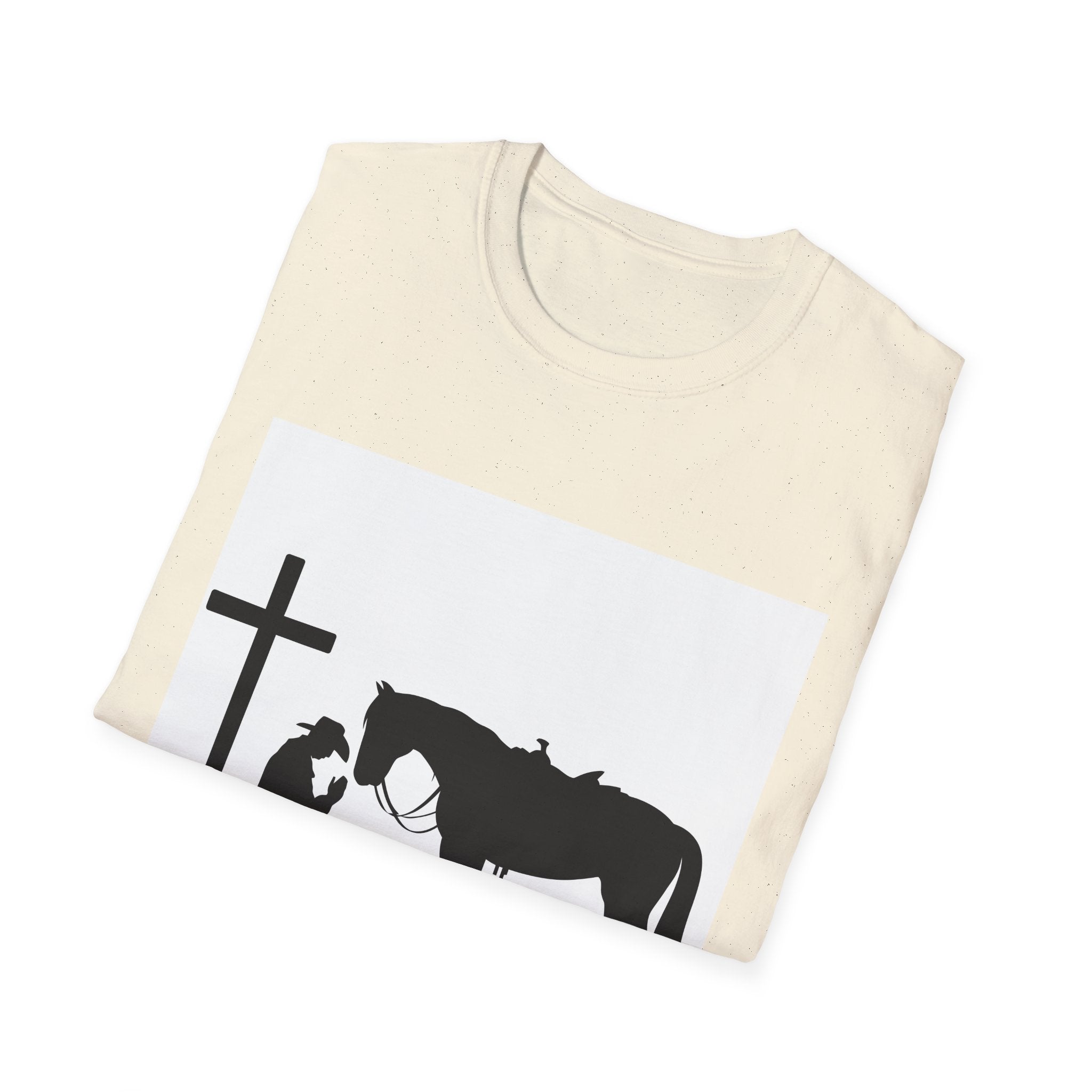 Cowboy and Horse Tribute Unisex T-Shirt, Western Vintage Tee, Horse Lover Gift, Memorial Shirt, Cowboy Design Shirt, QR Code Art Tee