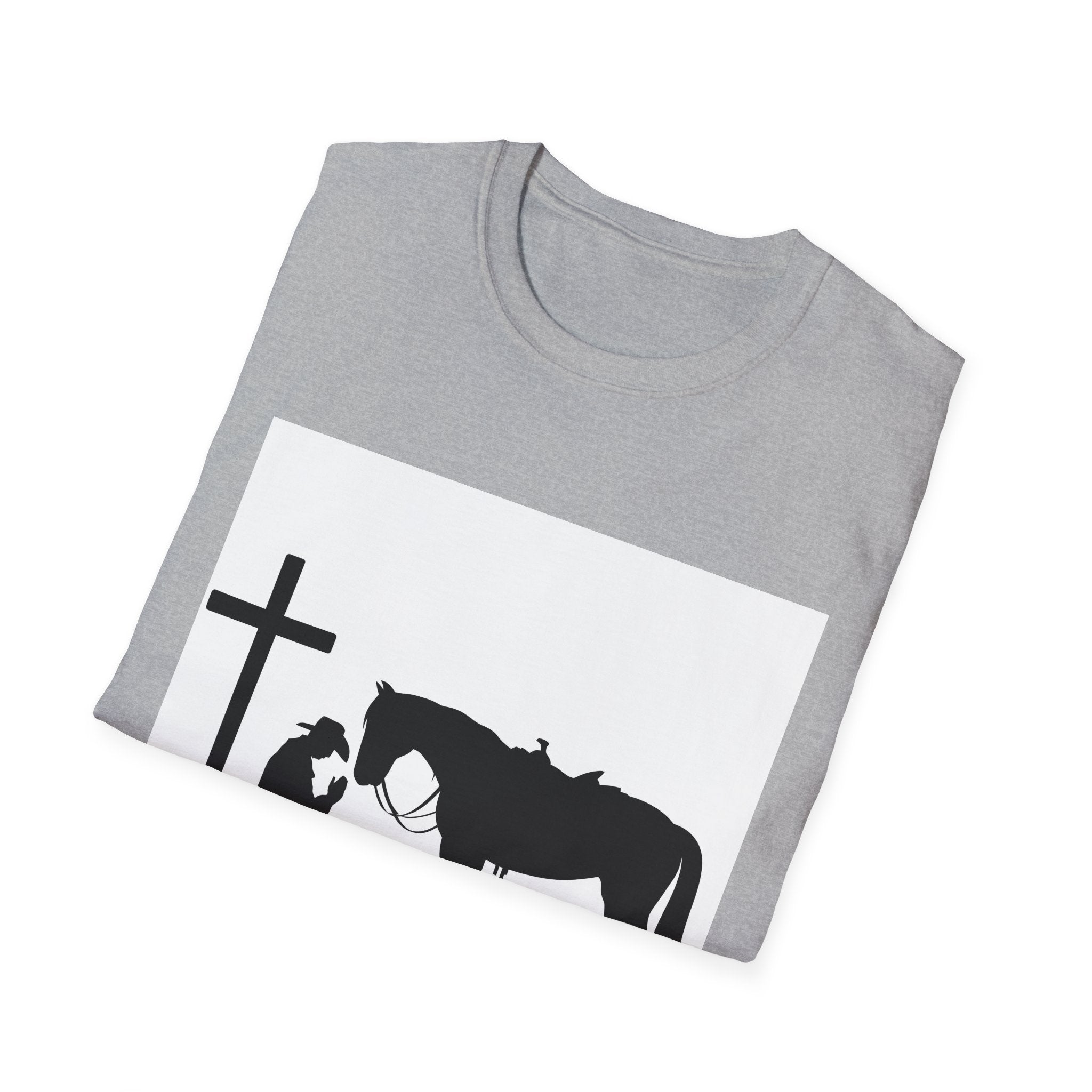 Cowboy and Horse Tribute Unisex T-Shirt, Western Vintage Tee, Horse Lover Gift, Memorial Shirt, Cowboy Design Shirt, QR Code Art Tee
