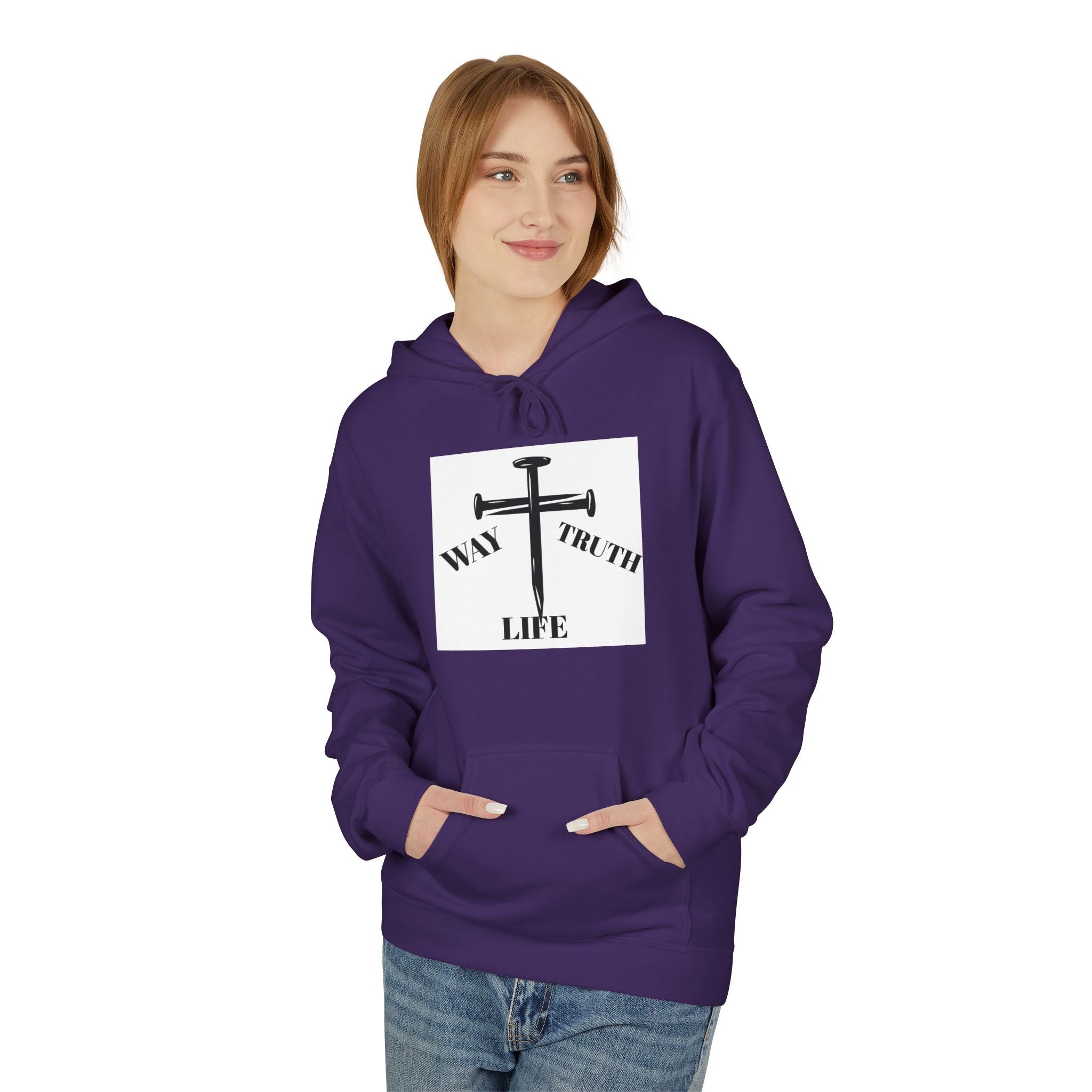 Way Truth Life Inspirational Fleece Hoodie, Motivational Sweatshirt, Unisex Hoodie for Everyday Wear, Faith-Based Gift, Casual Comfort