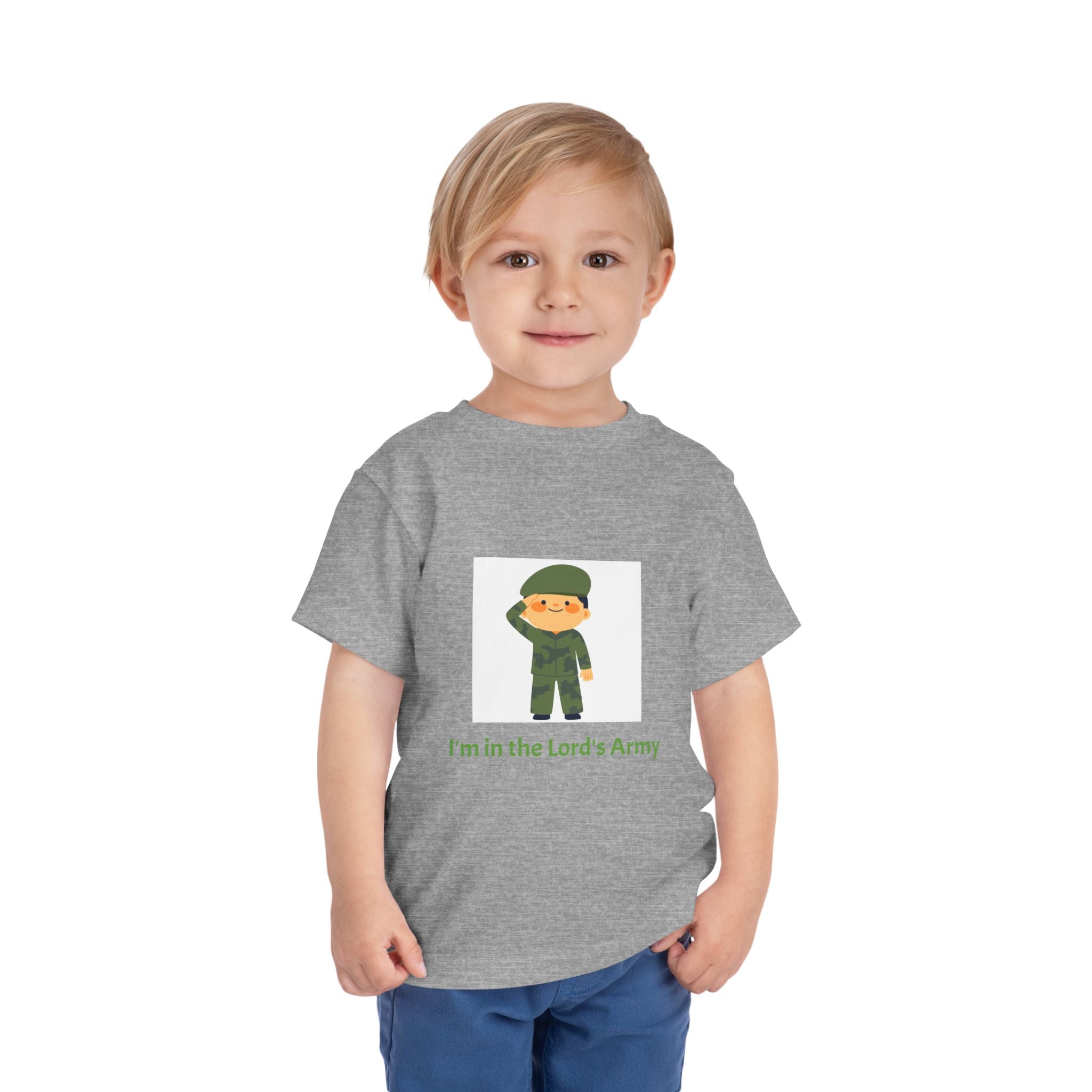 Cute Toddler Army Tee, Kids Faith Shirt, Church Outfit, Military Print, Gift for Boys, Religious Apparel