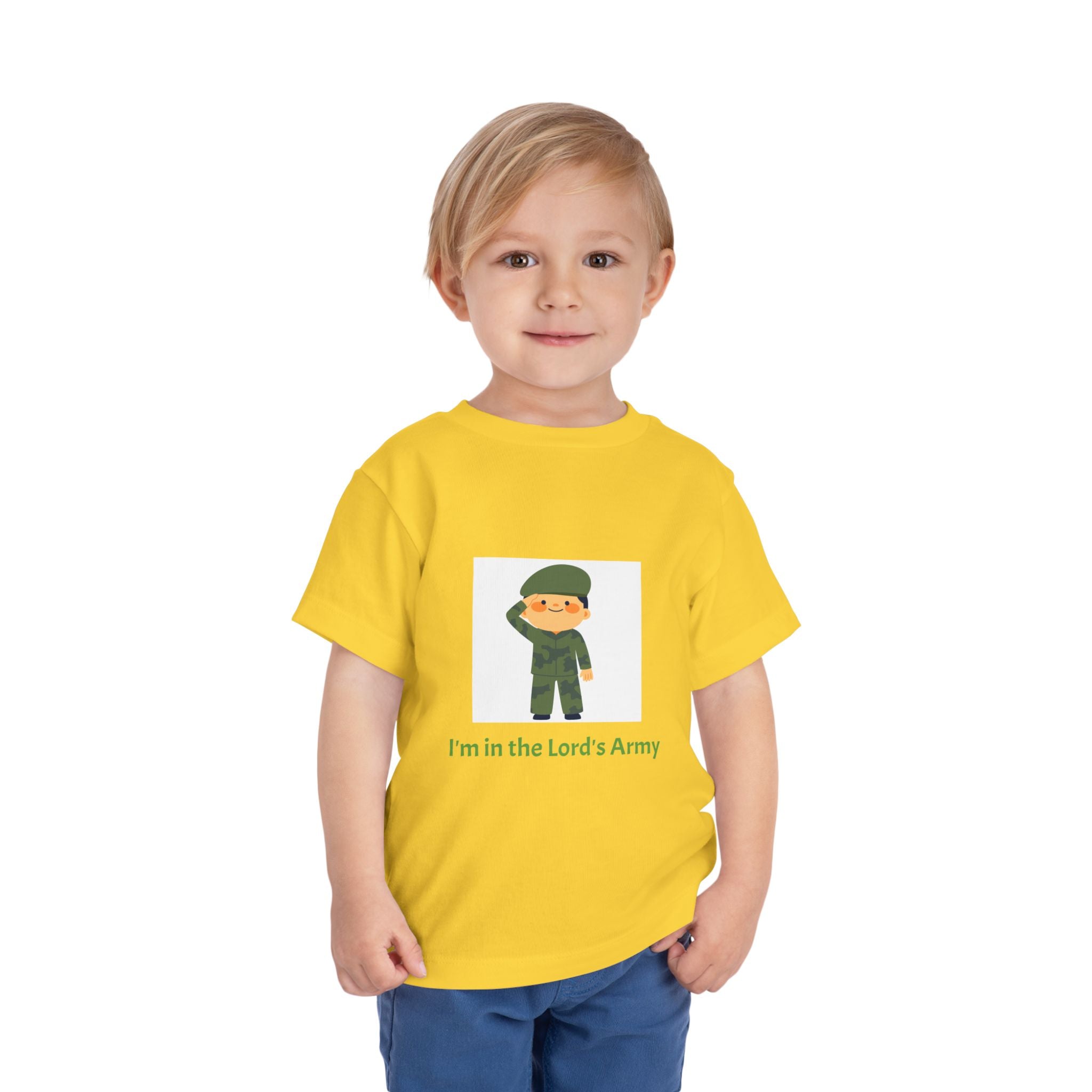 Cute Toddler Army Tee, Kids Faith Shirt, Church Outfit, Military Print, Gift for Boys, Religious Apparel