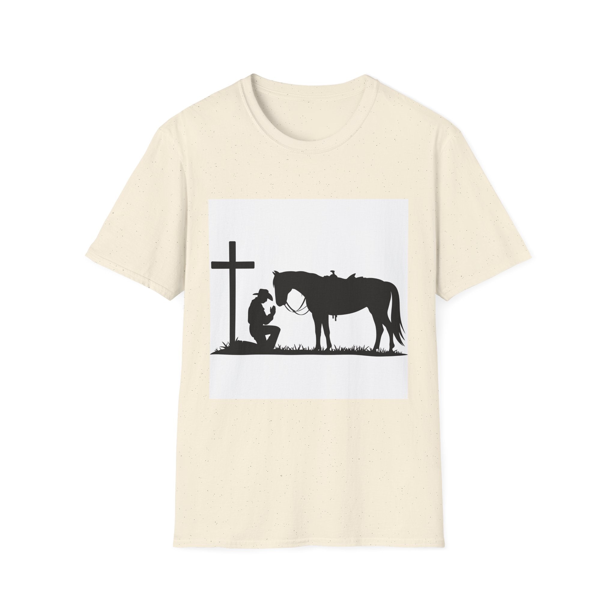 Cowboy and Horse Tribute Unisex T-Shirt, Western Vintage Tee, Horse Lover Gift, Memorial Shirt, Cowboy Design Shirt, QR Code Art Tee