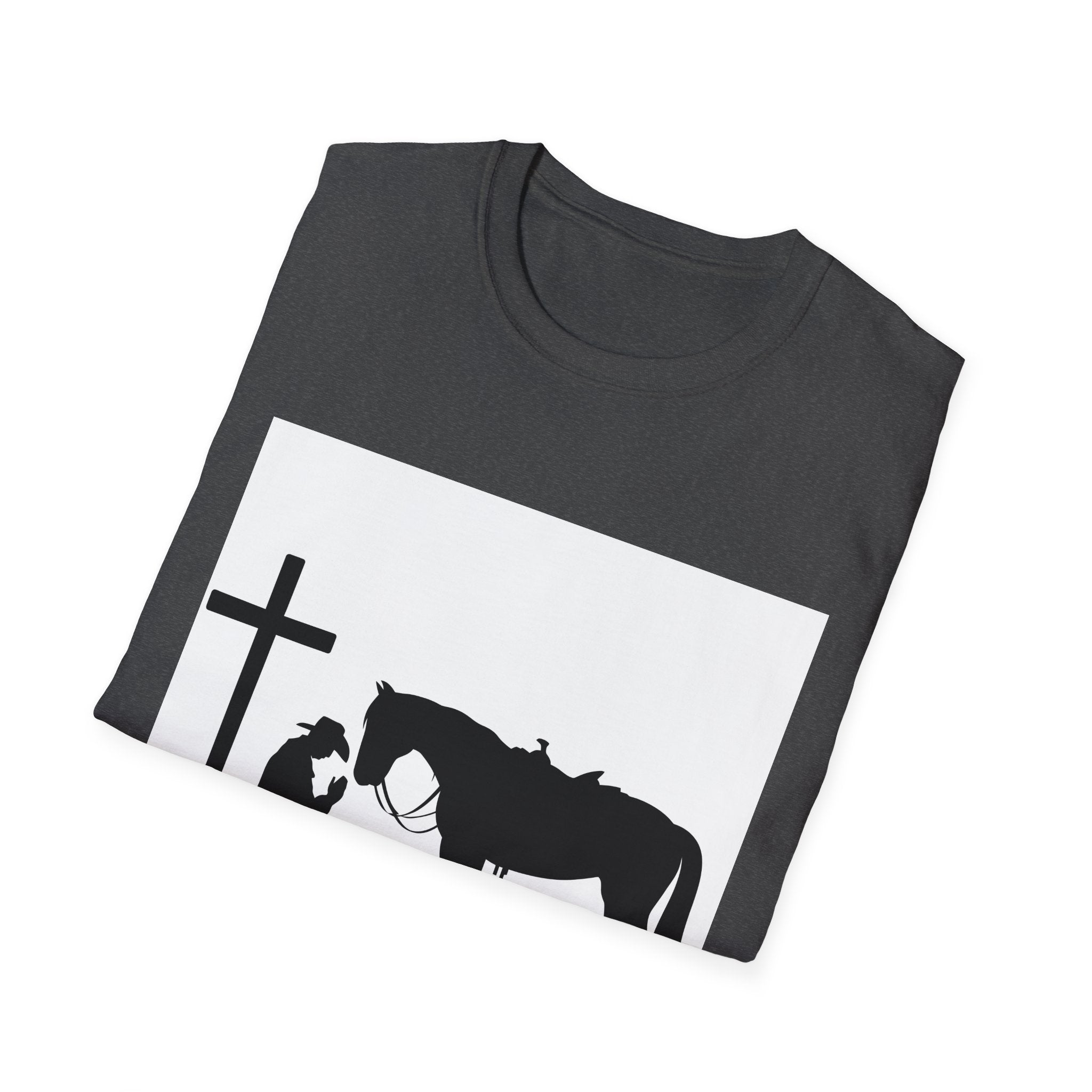 Cowboy and Horse Tribute Unisex T-Shirt, Western Vintage Tee, Horse Lover Gift, Memorial Shirt, Cowboy Design Shirt, QR Code Art Tee