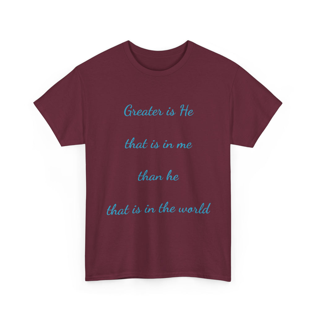 Inspirational Unisex Heavy Cotton Tee - Greater is He, Faith Apparel, Religious Gift, Christian Top, Everyday Comfort Shirt