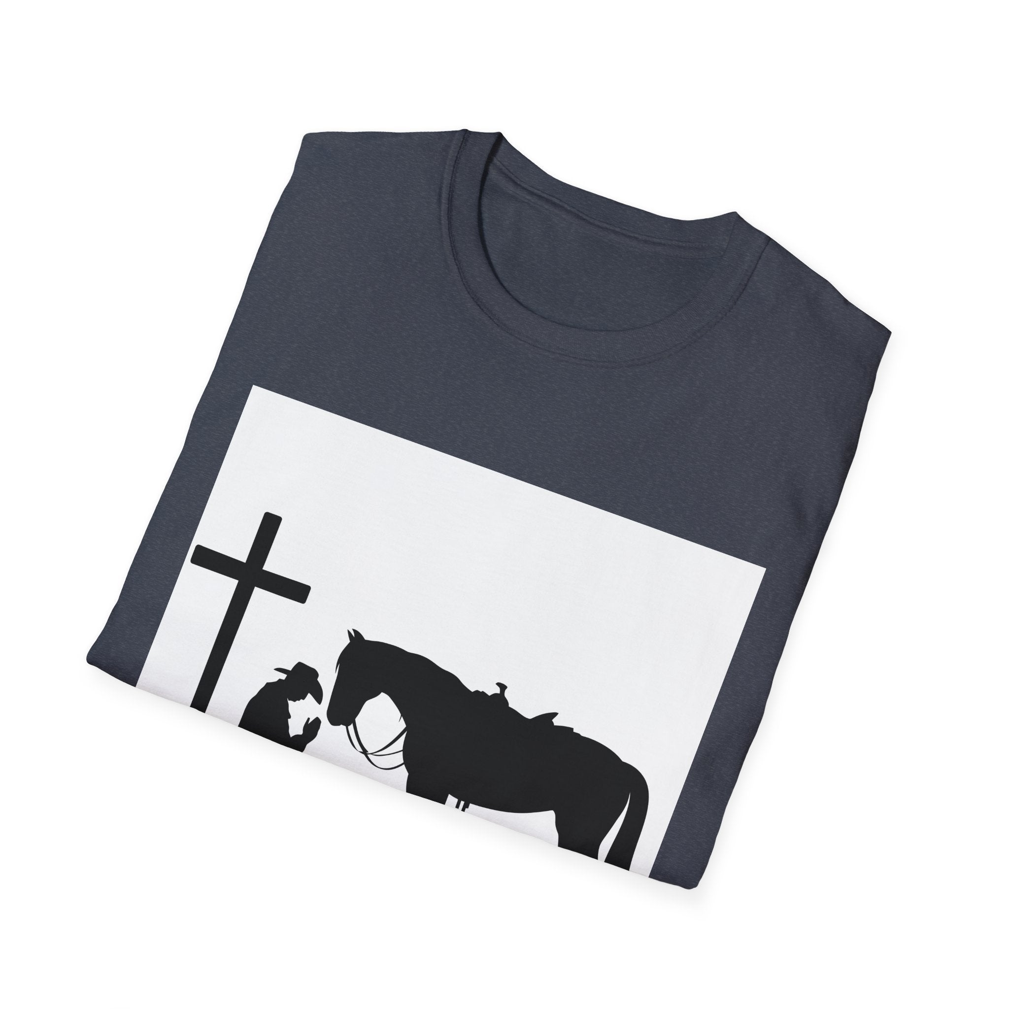 Cowboy and Horse Tribute Unisex T-Shirt, Western Vintage Tee, Horse Lover Gift, Memorial Shirt, Cowboy Design Shirt, QR Code Art Tee
