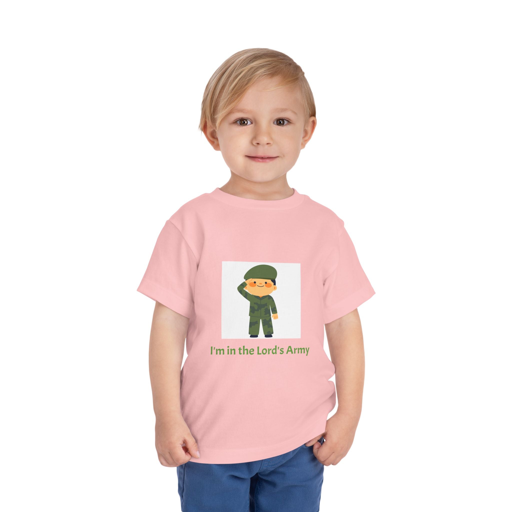 Cute Toddler Army Tee, Kids Faith Shirt, Church Outfit, Military Print, Gift for Boys, Religious Apparel