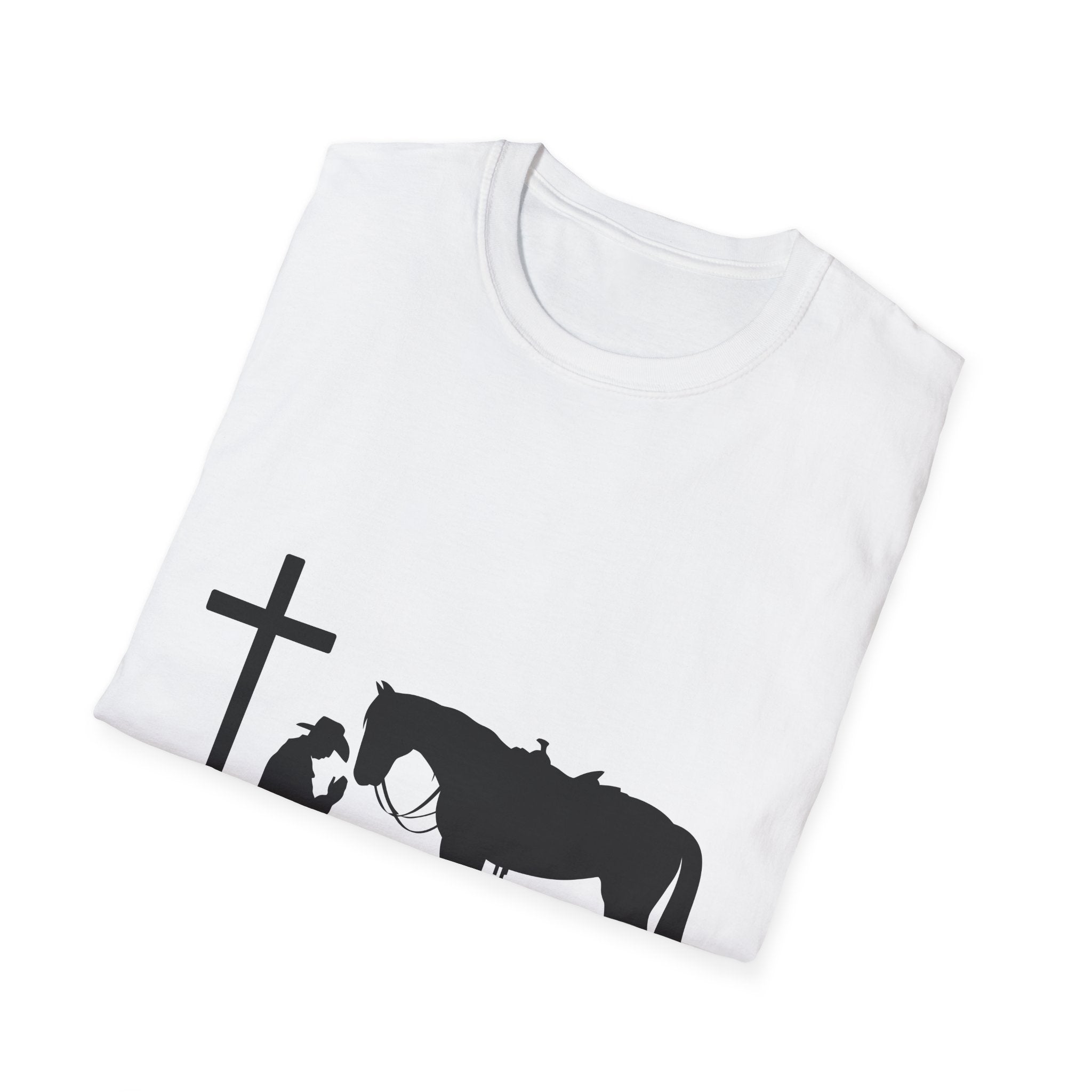 Cowboy and Horse Tribute Unisex T-Shirt, Western Vintage Tee, Horse Lover Gift, Memorial Shirt, Cowboy Design Shirt, QR Code Art Tee