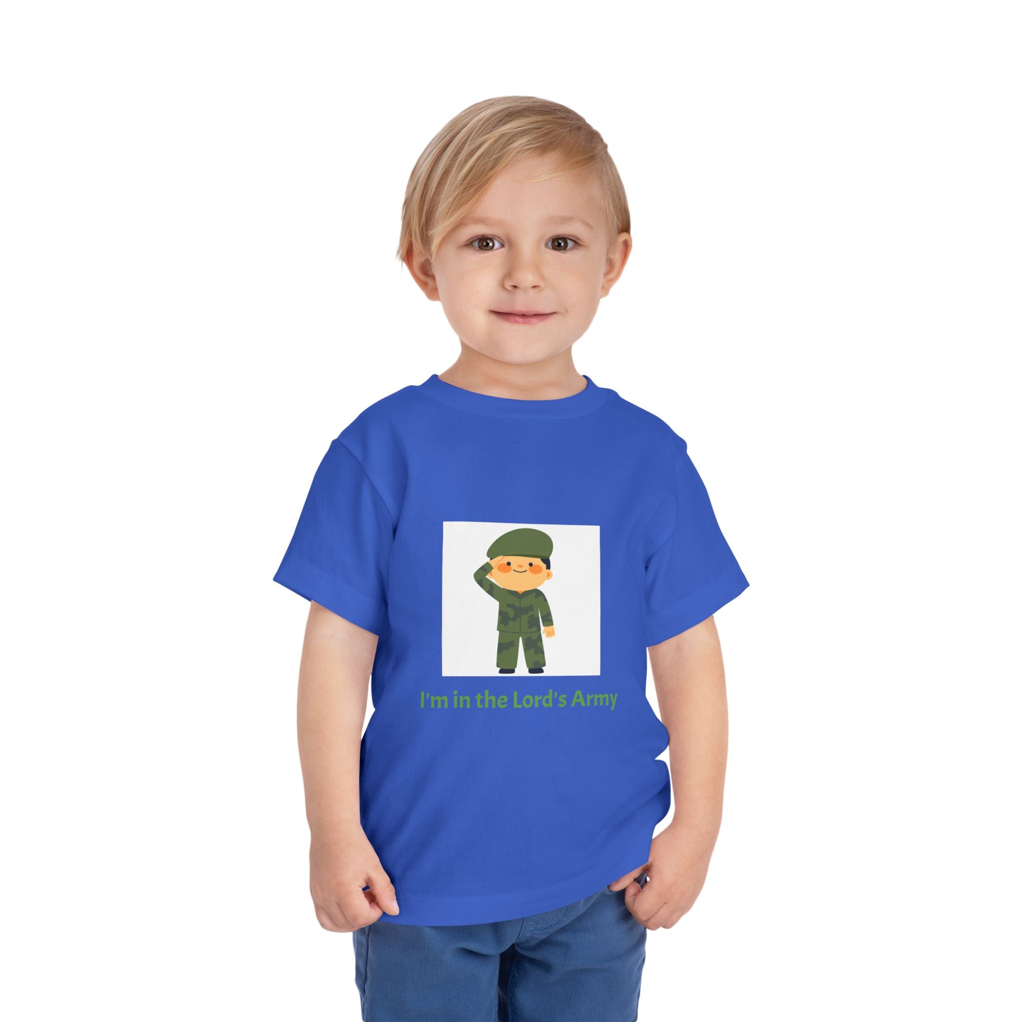 Cute Toddler Army Tee, Kids Faith Shirt, Church Outfit, Military Print, Gift for Boys, Religious Apparel