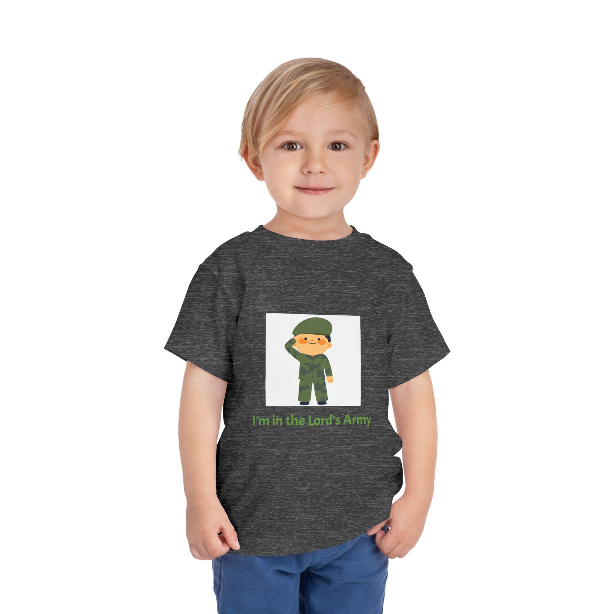 Cute Toddler Army Tee, Kids Faith Shirt, Church Outfit, Military Print, Gift for Boys, Religious Apparel