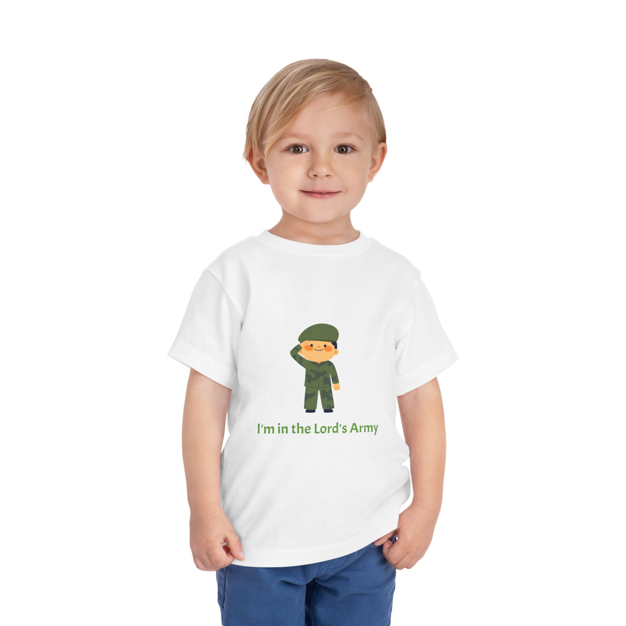Cute Toddler Army Tee, Kids Faith Shirt, Church Outfit, Military Print, Gift for Boys, Religious Apparel