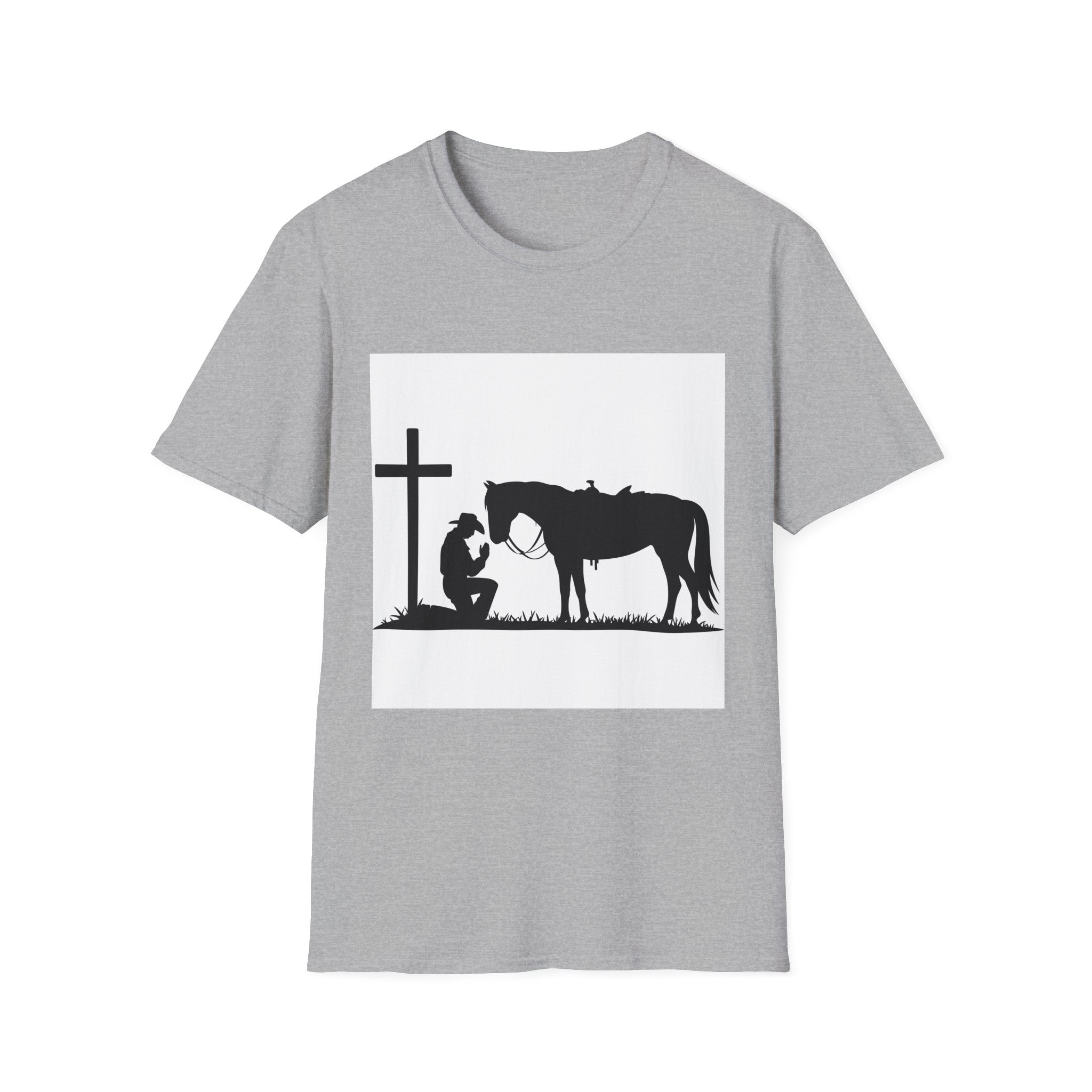 Cowboy and Horse Tribute Unisex T-Shirt, Western Vintage Tee, Horse Lover Gift, Memorial Shirt, Cowboy Design Shirt, QR Code Art Tee