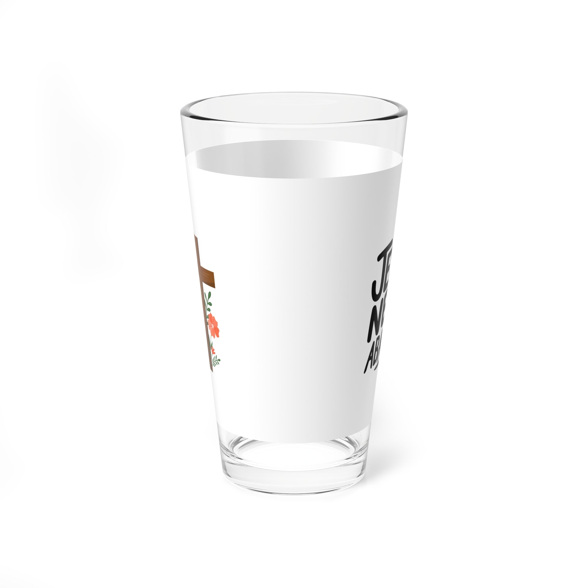 Jesus Never Abandons Mixing Glass, 16oz Cocktail Glass, Inspirational Drinkware, Perfect Gift for God Lovers, Parties, Celebrations
